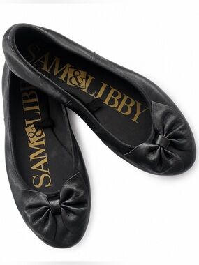 Sam & Libby Black Carlin Ballet Flats Bow Accent Slip-On Shoes Women’s Size 8